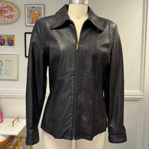 VTG Linda Allard Ellen Tracy Y2K Tailor Lined 100% Leather Jacket Size 12 Petite